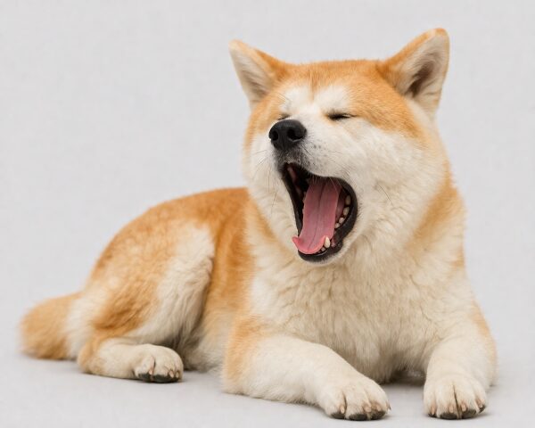 あくびをしている秋田犬