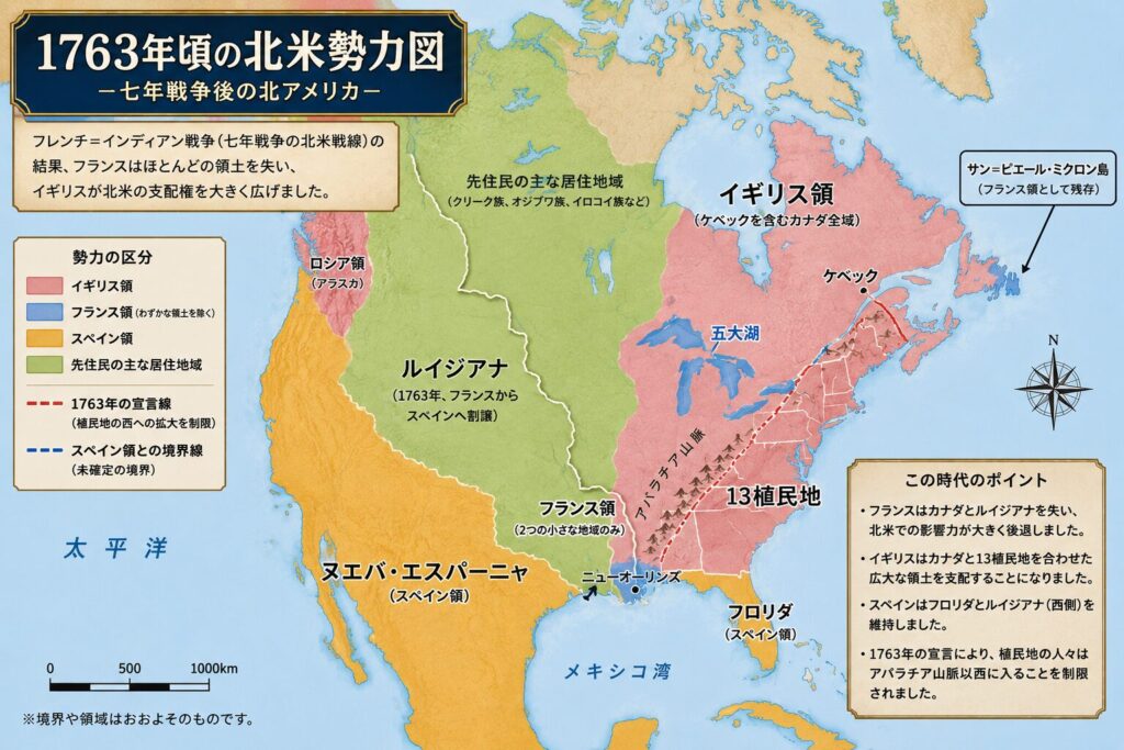 1763年頃の北米勢力図